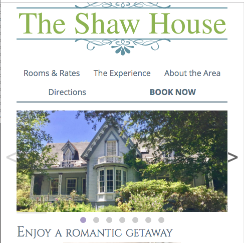 The Shaw House Inn home page in mobile view